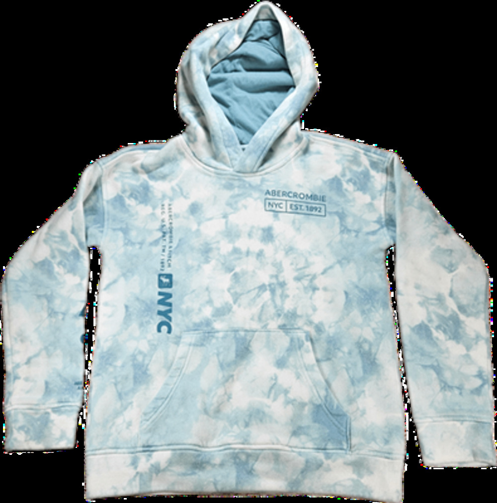Abercrombie Kids Hoodie Unisex Blue White Tie-Dye Size 11/12 Graphic Hooded